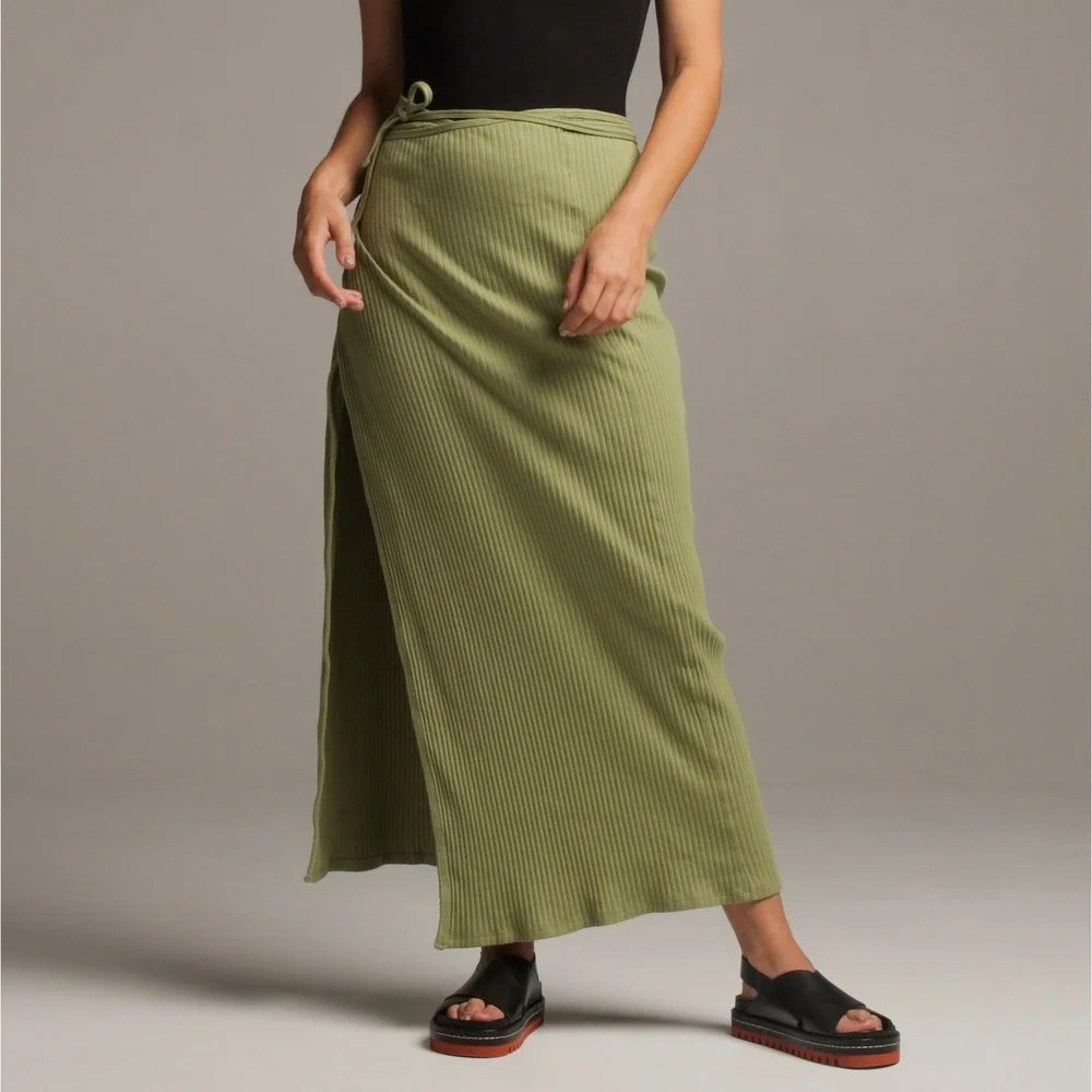 Baserange Brig Ribbed Wrap Skirt, Green Sz S